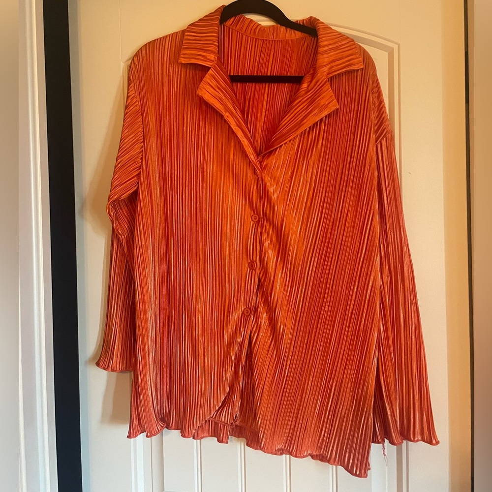 Orange silky top and pants set size M